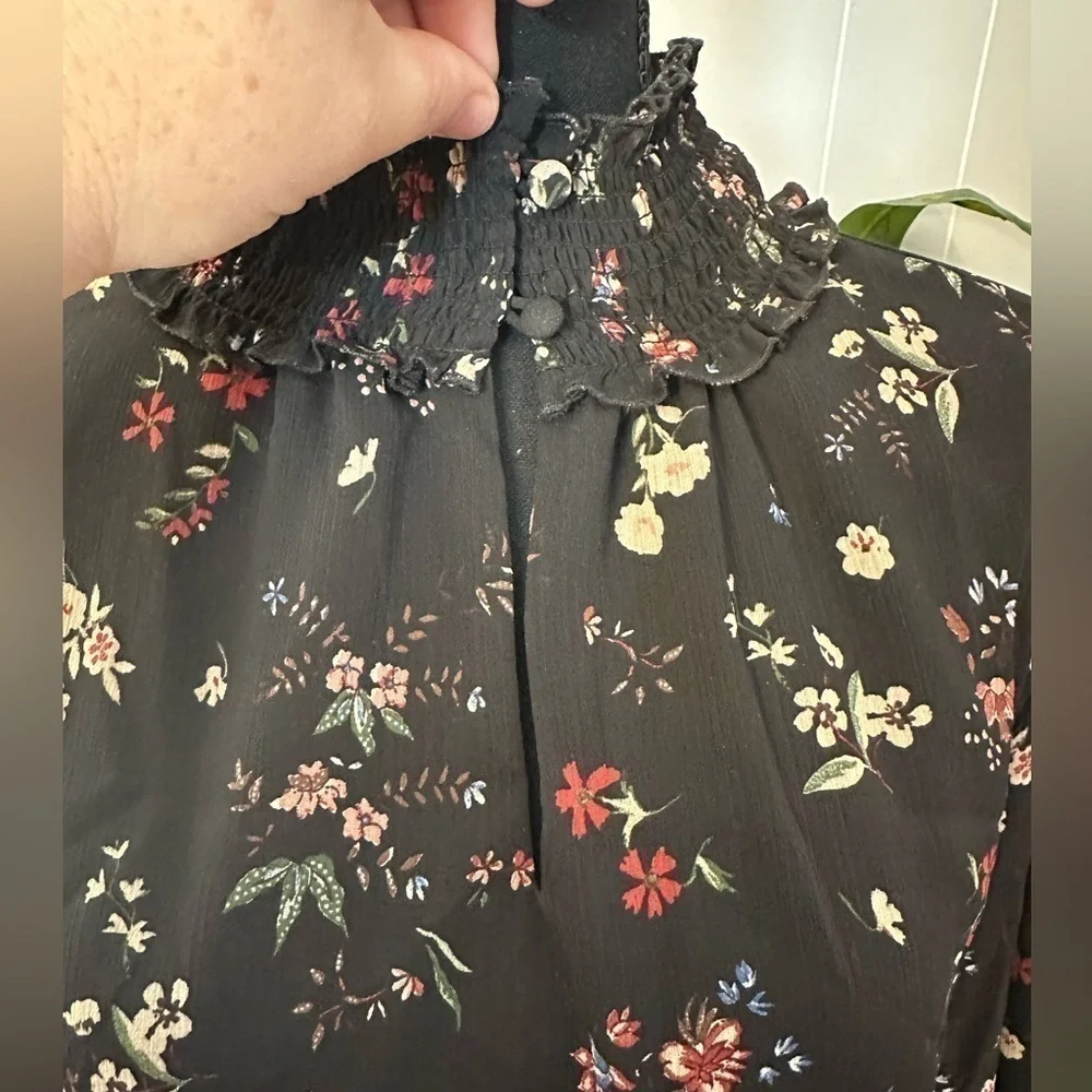Sanctuary Smocked Black Floral Midi Dress, Women’s Size Small